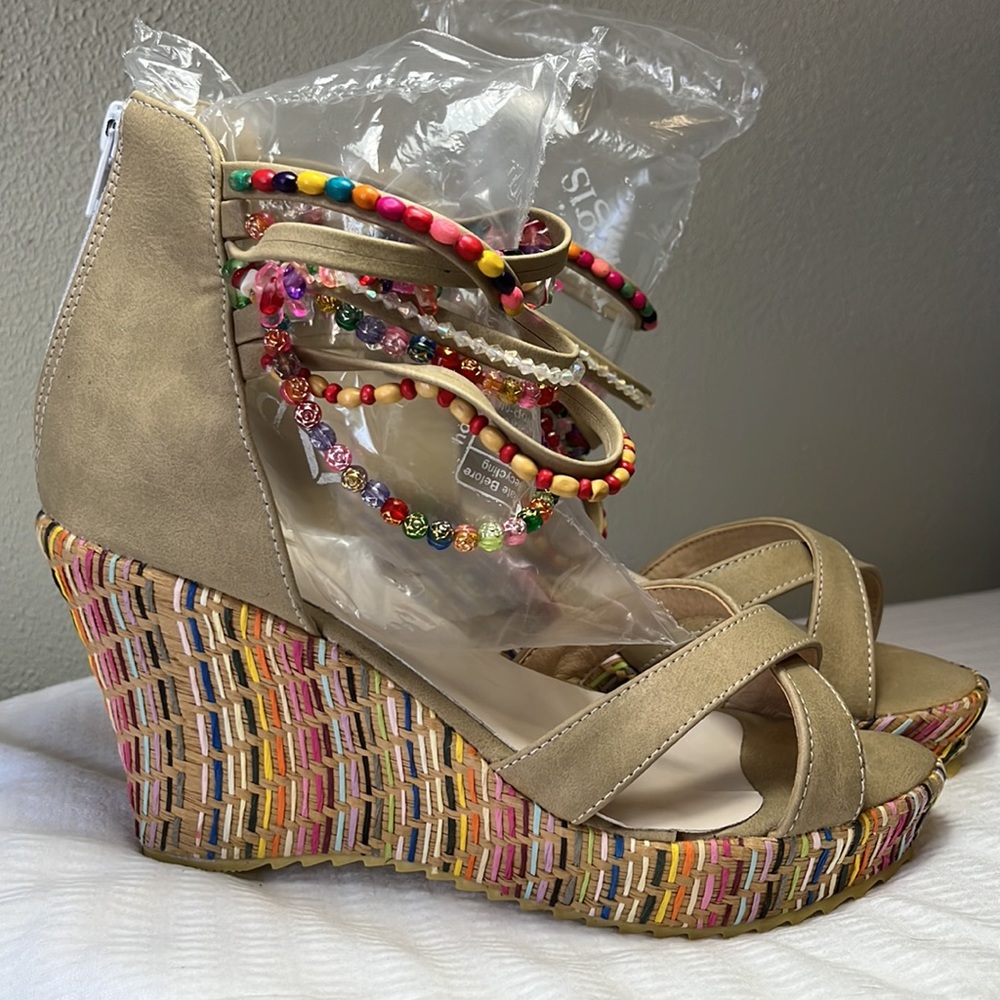 Sold…Get More Beauty Wedge Beaded Wedge Heels - Picture 1 of 13